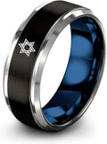 Mezuzah star Of David Ring - Gift for Jewish Family - Flat Dome Bevel - 8mm - Men Women - Yellow Gold Black Silver Blue - Anniversary Wedding - Personalized Custom Engraving - Band - Brushed Polished