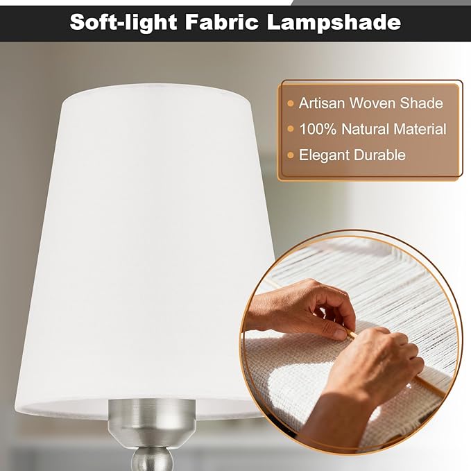 Kvhilw Bathroom Vanity Light, Brushed Nickel Bathroom Light Fixtures, 2-Light Lighting Fixtures Over Miror, Modern Wall Sconce with Flared White Fabric Shade, E26 Socket(ETL Listed)