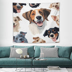 VUMIVI Cartoon Dog Tapestry Black & White Pet Dog Heads Cute Illustration Modern Creative Design Tapestry Wall Hanging for Living Room Bedroom Dorm Classroom Aesthetic Decor W60xL50in