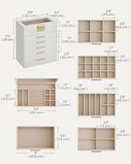 SONGMICS GISELLA Collection - Jewelry Box Organizer, 6-Layer Jewelry Storage with 5 Drawers, Shiny Metal Hardware, Glass Lid, Modern, 6.4 x 9.9 x 11.4 Inches, Cloud White and Gold Color UJBC171W01