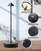 Cordless Table Lamps Rechargeable, 6000mAh Battery Operated LED Desk Lamp Outdoor Waterproof Portable Touch Dimmable Table Night Light for Patio Restaurant Dining Home Black