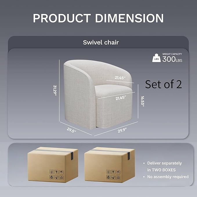 COLAMY Swivel Accent Chair Set of 2, Barrel Chair with Armrest, Comfy Round 360°Mondern Armchair, for Living Room/Bedroom/Waiting Room, No Assembly, Beige