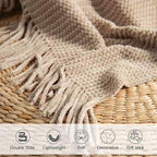 lifein Throw Blanket for Couch, Soft Boho Decor Bed Throw,Cozy Beige Knitted Chenille Small Farmhouse Lightweight Throw (Beige,60 * 80")