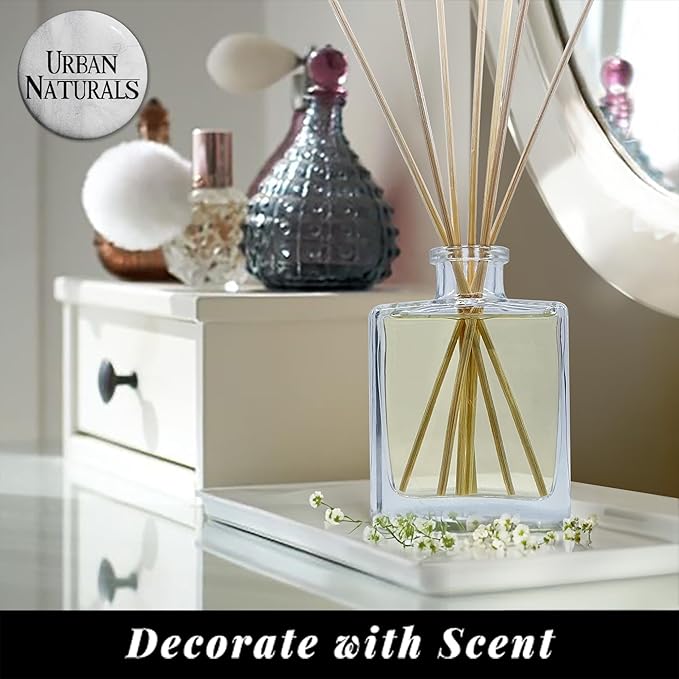 Urban Naturals Lavender Fields Oil Essential Oil Reed Diffuser Set with Real Lavender! French Blossoms, Geranium & Clary Sage – Sleek Rectangular Refillable Glass Bottle – Made in The USA