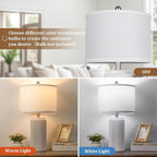 TOBUSA 23.5’’ Modern White Ceramic Lamps Set of 2, Living Room Retro Side Table Lamps, Farmhouse Bedside Nightstand White Lamps for Bedroom with Linen Shade, Elegant Decor Lamp Sets for Home Office