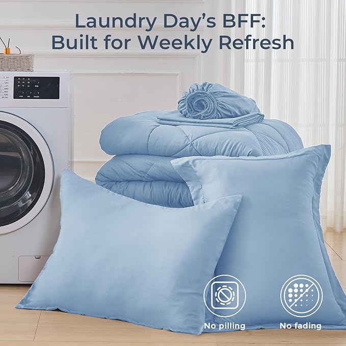 HEVUMYI Light Blue Twin-XL Comforter Set - 5-Piece All Season Bed in a Bag Twin-XL, Ultra Soft Bedding Set with Comforter, Flat Sheet, Fitted Sheet, Pillowcases, Pillow Shams