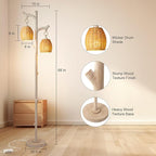 Scenekoy 68" High Farmhouse Rustic Country Cottage Floor Lamp Tree Trunk Faux Wood Column White Washed Wicker Drum Shade Decor for Living Room Bedroom Reading Room