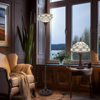 Tiffany Torchiere Floor Lamp,Handcrafted Stained Glass Lamp Shade,Antique Style Standing Corner Light for Living Room and Bedroom
