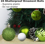 Lime Green 2.5" Christmas Balls Christmas Tree Decoration Ornaments Shatterproof Hanging Balls for Birthday Halloween Holiday Wedding Decorations Set of 24pcs