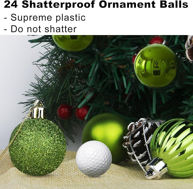 Lime Green 2.5" Christmas Balls Christmas Tree Decoration Ornaments Shatterproof Hanging Balls for Birthday Halloween Holiday Wedding Decorations Set of 24pcs