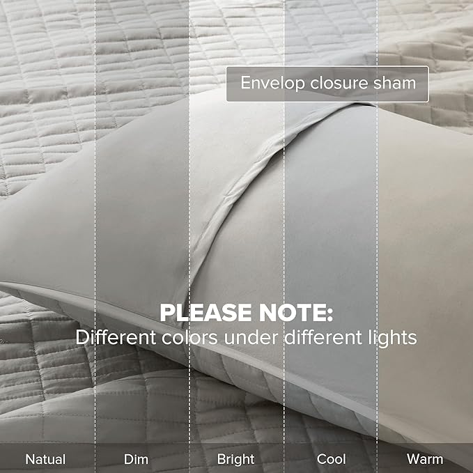 Comfort Spaces Kienna Quilt Set- Double Sided Stitching Design Summer Blanket, Lightweight, Soft, All Season Bedding Layer, Matching Sham, Grey, Coverlet Twin/Twin XL(66"x90") 2 Piece