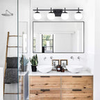 4-Light Modern Black Vanity Light for Bathroom, White Frosted Glass Bathroom Lighting Fixtures Over Mirror Vanity Lights Globe Wall Lamp Sconces for Hallway Stairway Living Room 31.5 Inch