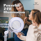 UV Magnifying Lamp with Glass Lens,120 LED Beads | 24W Professional Light | Adjustable Metal Arm | 6500K Daylight Color Temperature | Black/White |Perfect for Beauty, Crafting Repairs