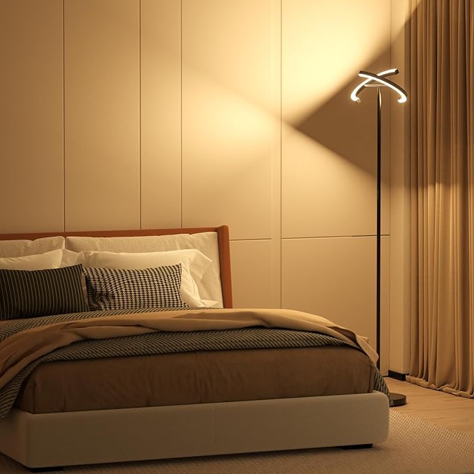 LED Floor Lamp - Rotatable Standing Lamp with Touch & Remote Control, 3000-6000K, 22W Modern Floor Reading Light, Dimmable Corner Uplighter for Living Room Bedroom Office, Black