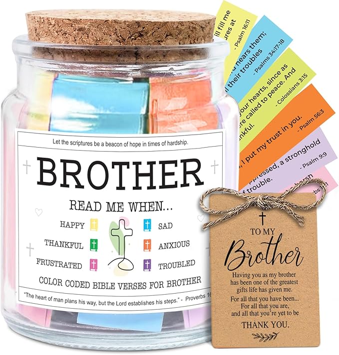 NewEleven Gifts For Brother - Brother Birthday Gifts, Christian Gift For Little, Adult Bro, Sibling - Meaningful Gift For Brothers From Sister, Family - Bible Verse Jar