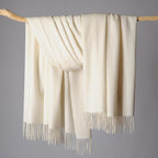 CUDDLE DREAMS Premium Cashmere Throw Blanket with Fringe, Luxuriously Soft (Ivory)