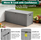 Outdoor Storage Box, 100 Gallon Deck Box Outdoor Storage Bench Outside Waterproof Resin Storage Bench, Lockable Patio Cushions, Garden Tools Storage For Furniture, UV Resistant(Gray)