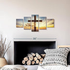 Elephant Stock Holy Cross Wall Art Multi Piece Canvas - 5 Panel Christian Pictures Decor - Digital Design Canvas Print - Christian Wall Decor - 29" X 12"