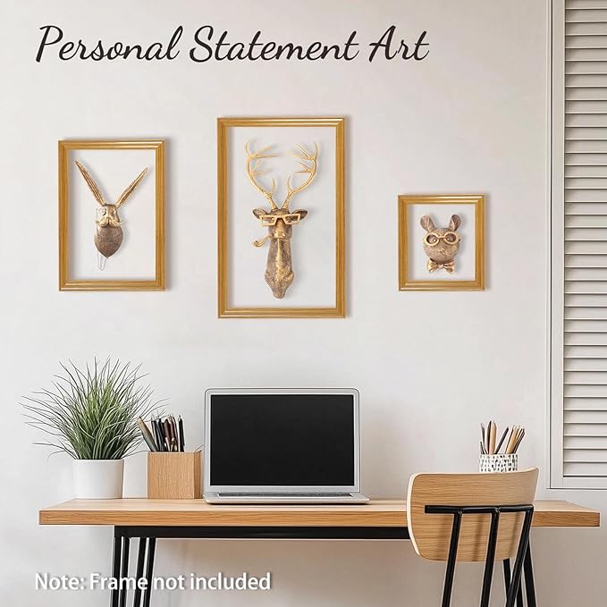 UITWMKTG Gold Animal Head Wall Decor Wall Sculpture Home Decor Statue for Living Room Office Bedroom Modern Decor for Men Women Deer