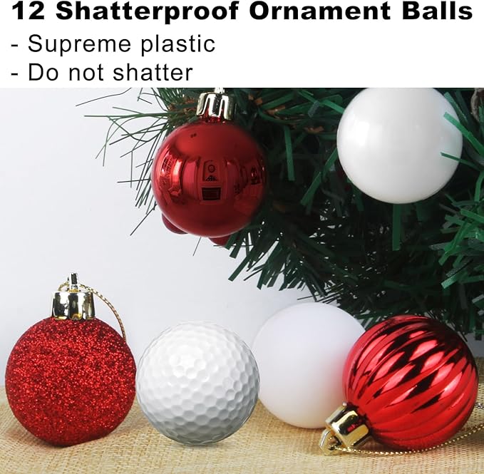 Red & White 1.6" Small Christmas Balls Christmas Tree Decoration Ornaments Shatterproof Hanging Balls for Birthday Halloween Holiday Wedding Decorations Set of 12pcs