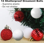 Red & White 1.6" Small Christmas Balls Christmas Tree Decoration Ornaments Shatterproof Hanging Balls for Birthday Halloween Holiday Wedding Decorations Set of 12pcs