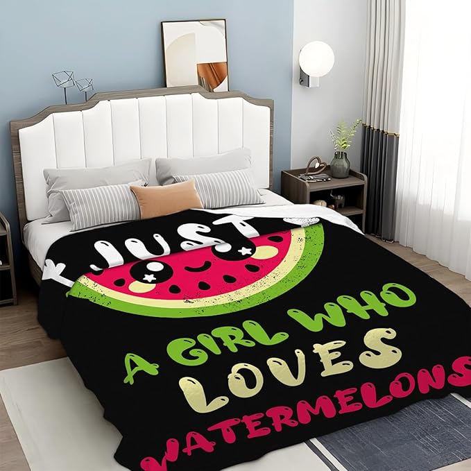 Watermelon Blanket for Girls Women Just A Girl Who Loves Watermelon Throw Blanket Lightweight Fuzzy Cozy Plush Flannel Fleece Blankets for Bed Decor 50"x60"