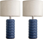 23" Modern Ceramic Table Lamps Set of 2 - Table Lamps for Living room, Farmhouse Bedside Night Stands Lamp for Bedroom, White Boho Nightstand Lamps Set of 2, Desk Lamp for End Table Home Decor(Blue)