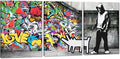 Novatique Classic Graffiti Wall Art Banksy Canvas Wall Art Street Pop Art Framed Ready to Hang Colorful Graffiti Picture Wall Decor for Living Room Bedroom, 20" x 28" x 3Pcs