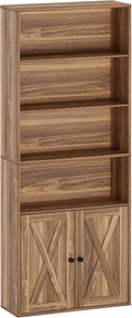 IRONCK Industrial Bookshelves and Bookcases with Doors Floor Standing 6 Shelf Display Storage Shelves 70 in Tall Bookcase for Home Office, Living Room