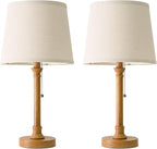Oneach 19.5" Small Table Lamps Set of 2, Pull Chain Switch Bedside Table Lamps, Modern Nightstand Lamp with Linen Shade, Rustic Lamp for Living Room, Bedroom, Home Office, Nursery