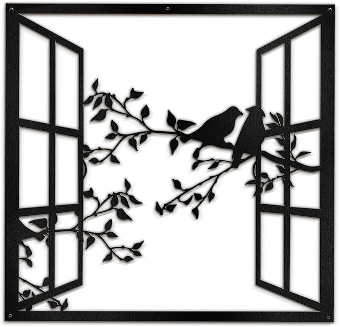 SIGNLEADER Metal Wall Art Decor Bird Silhouette on Branch Modern Abstract Wall Sculpture Hangings Home Decoration for Living Room, Bedroom, Bathroom, Kitchen, Outdoor - 30" Black