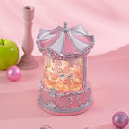 Snow Globe Lantern with Carousel–Shatterproof 8 Songs Musical Box Automatic Snowfall Led Light, USB&Battery Powered,Merry-Go-Round for Valentine’s Day Gift Present Birthday Home Decoration,Silver&Pink