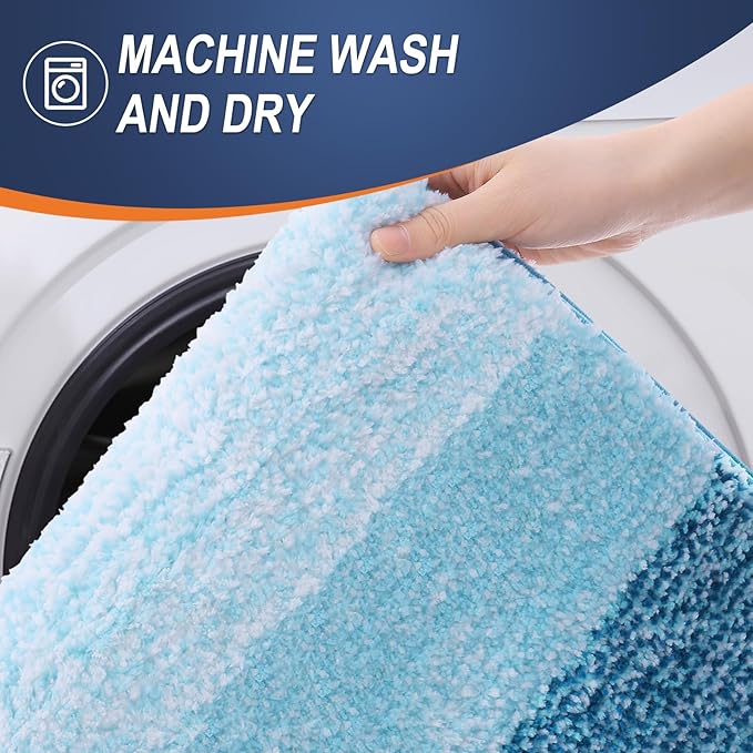 OLANLY Bathroom Rug Set 2 Piece, Soft Absorbent Microfiber Bath Mats and U-Shaped Contour Toilet Rug, Non-Slip, Machine Wash Dry, Plush Shaggy Bath Mats for Bathroom (30"x20"+24"x20", Peacock Blue)