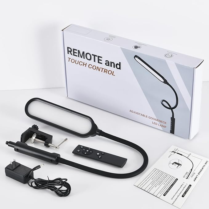 Clamp on Lamp, LUJOLUMIN LED Desk Lamp, 18W, 3000 LMS, 3 Color Modes, 16 Brightness Levels, CRI>95, Reading Light, Eye-Caring Task Lamp with Remote for Reading, Office, Home (Adapter Included)