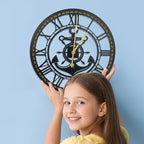 16 Inch Wall Clock, Anchor Wall Clock, Silent Non Ticking, Battery Operated Large Decor Clocks for Living Room Decor, Kitchen, Office (Nautical Style)