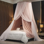Kertnic Luxurious Bed Canopy for Girls & Adults - Double Layer Princess Canopy with Lace, Round Dome Mosquito Netting for Queen/King Bed Tent (Pink)