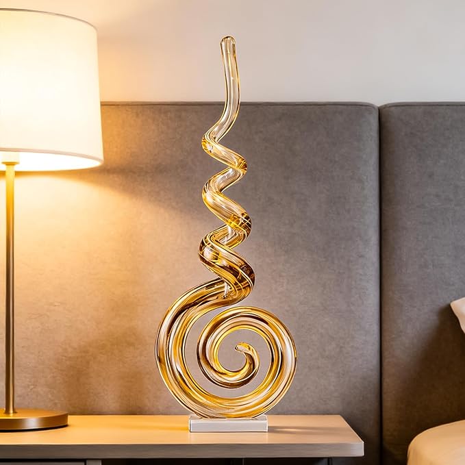 15" Tall Hand-Blown Murano-Style Glass Sculpture Statues Art Ornament Statue Figurines Home Decor Accent Piece Coastal Ocean Nautical Home Decor,Shelf,TV Stand,Tabletop Centerpieces,Wonderful Gift