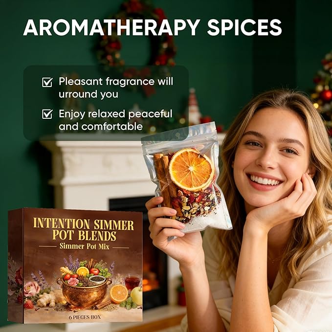 6PCS Simmer Pot Potpourri, Mixed Flavors Simmer Pot Mix with Natural Ingredients, A Mixture of Herbs, Salt & Dried Fruit for Home Fragrance Odor Removal, Holiday(One Pack(6 Pcs))