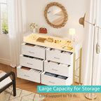 BOLUO Girls Dresser with LED Light and Charging Station for Bedroom 6 Fabric Drawer Dresser with USB Outlet Modern Gold
