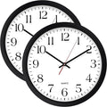 Bernhard Products Black Wall Clock 2 Pack, Silent Non Ticking - 16 Inch Extra Large Quality Quartz Battery Operated Round Easy to Read Home/Office/Business/Kitchen/Classroom/School Clocks