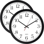 Bernhard Products Black Wall Clock 2 Pack, Silent Non Ticking - 16 Inch Extra Large Quality Quartz Battery Operated Round Easy to Read Home/Office/Business/Kitchen/Classroom/School Clocks