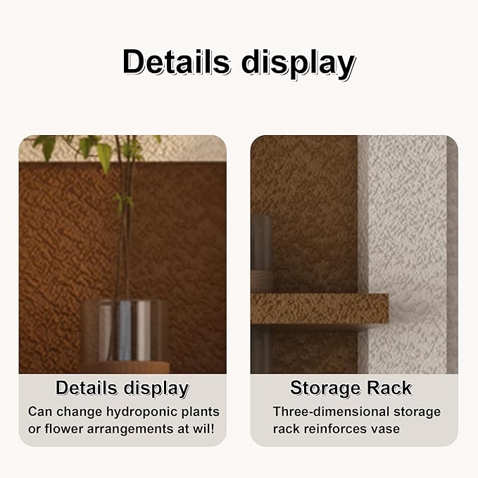 LED Sandstone Wall Decor, 3D Wall Art Sculpture, Simulated Green Plants, Glass Vase & Rabbit Statue, 3 Color Remote Control Light, for Living Room, Bedroom, Hallway(Light Coffee,47.2 * 23.6in)