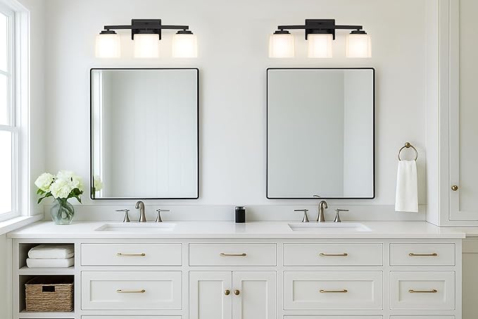 Adam Modern 3-Light Vanity Light Industrial Wall Sconce Lighting Fixture with Etched Glass Shade in Dark Bronze Black Finish for Bathroom, Hallway, Kitchen, Mirror