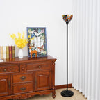Tiffany Floor Lamp Tochiere Standing Multicolored Stained Glass Floor Light Vintage Tall Pole Uplight Lamp Rustic Corner Lamp with Foot Switch for Home Decor Living Room Bedroom