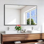 Black Bathroom Mirror for Wall, 55x36 Inch Rectangle Mirrors with Metal Frame, Modern Vanity Wall Mirror Decor for Entryway Hangs, Bathroom Living Room Horizontal or Vertical
