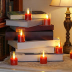 8pcs Battery Operated 1.7" x2.5" Clear Acrylic Remote LED Tea Lights, Flameless 2/4/6/8h Timer Fake Red Bulk Votive Candles with Batteries, Flickering Warm Light Pure Plastic Tealights