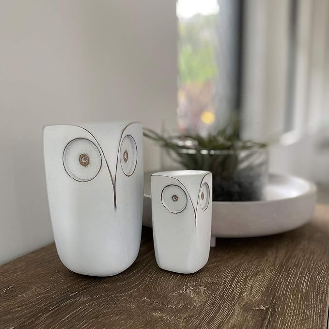 Wise Owl Decor Statue Sculptures – Set of 2 Small White Resin Figurines, 5¾ & 4 Inches High, Minimalist Decor for Home, Office, Bookshelf, or Desk