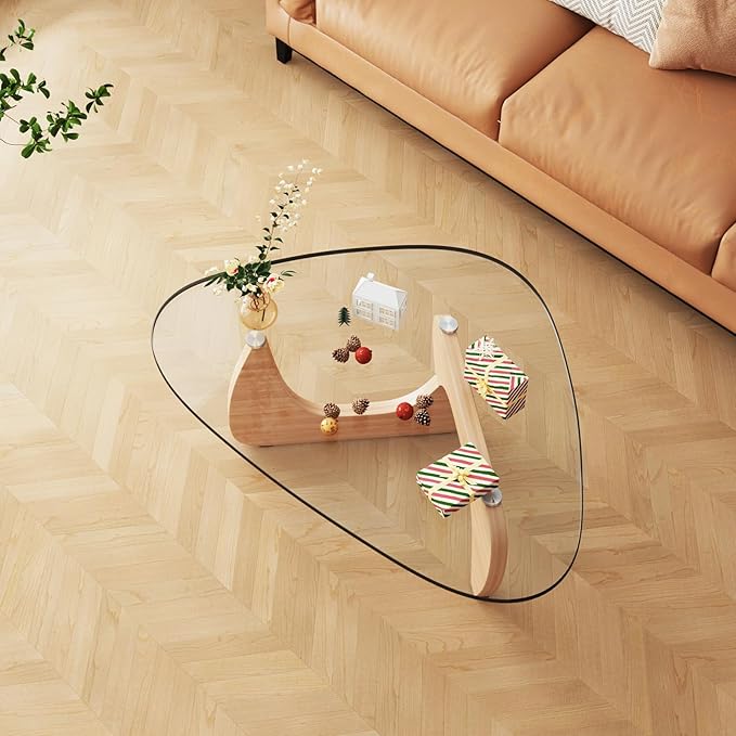 Coffee Tables Glass Small Farmhouse Coffee Table Mid-Century Modern Wood Center Table for Living Room, Original Transparent, 36 Inch