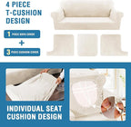 H.VERSAILTEX Sofa Cover 4 Piece T Cushion Sofa Slipcovers Thick Velvet Couch Cover Stretch T Cushion Sofa Covers for 3 Cushion Couch with 3 Individual T Cushion Covers, Cream