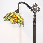 Tiffany Floor Lamp Stained Glass Lamp 18.88X12X67 Inch Angle Adjustable Arched Gooseneck Antique Reading Light (Amber Green Beach Coconut Tree)